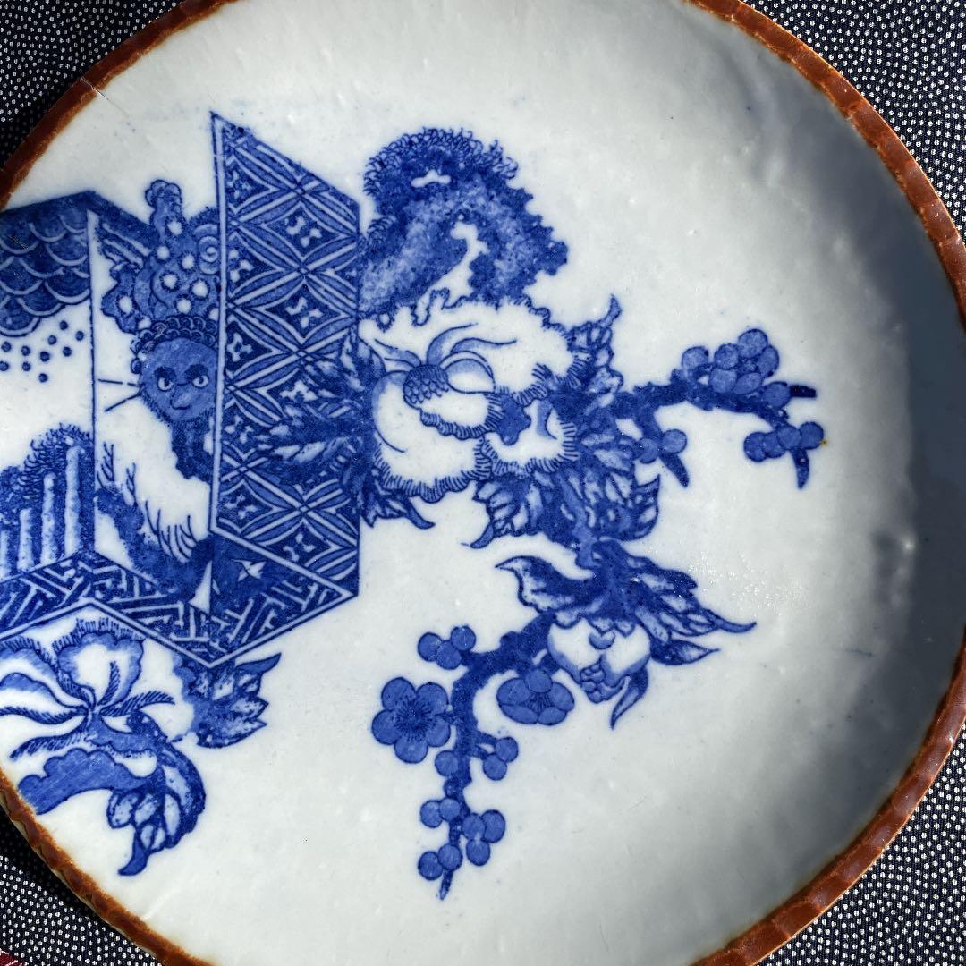 印判　染付大皿　花鳥図