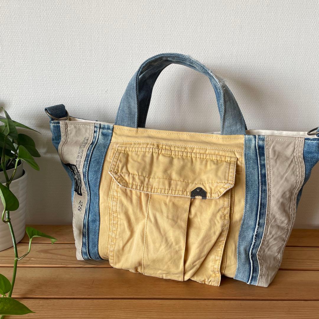 【専用】 大ポケット イエロー カーゴ デニム トート バッグ リメイク