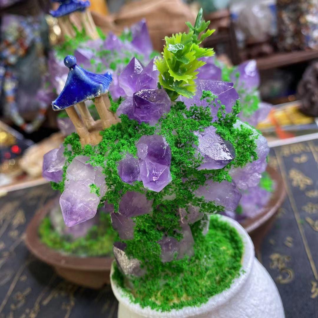 特大アメジスト 天然石パワーストーン 日本庭園 馬 陶瓷 工芸品 手作り、完成品