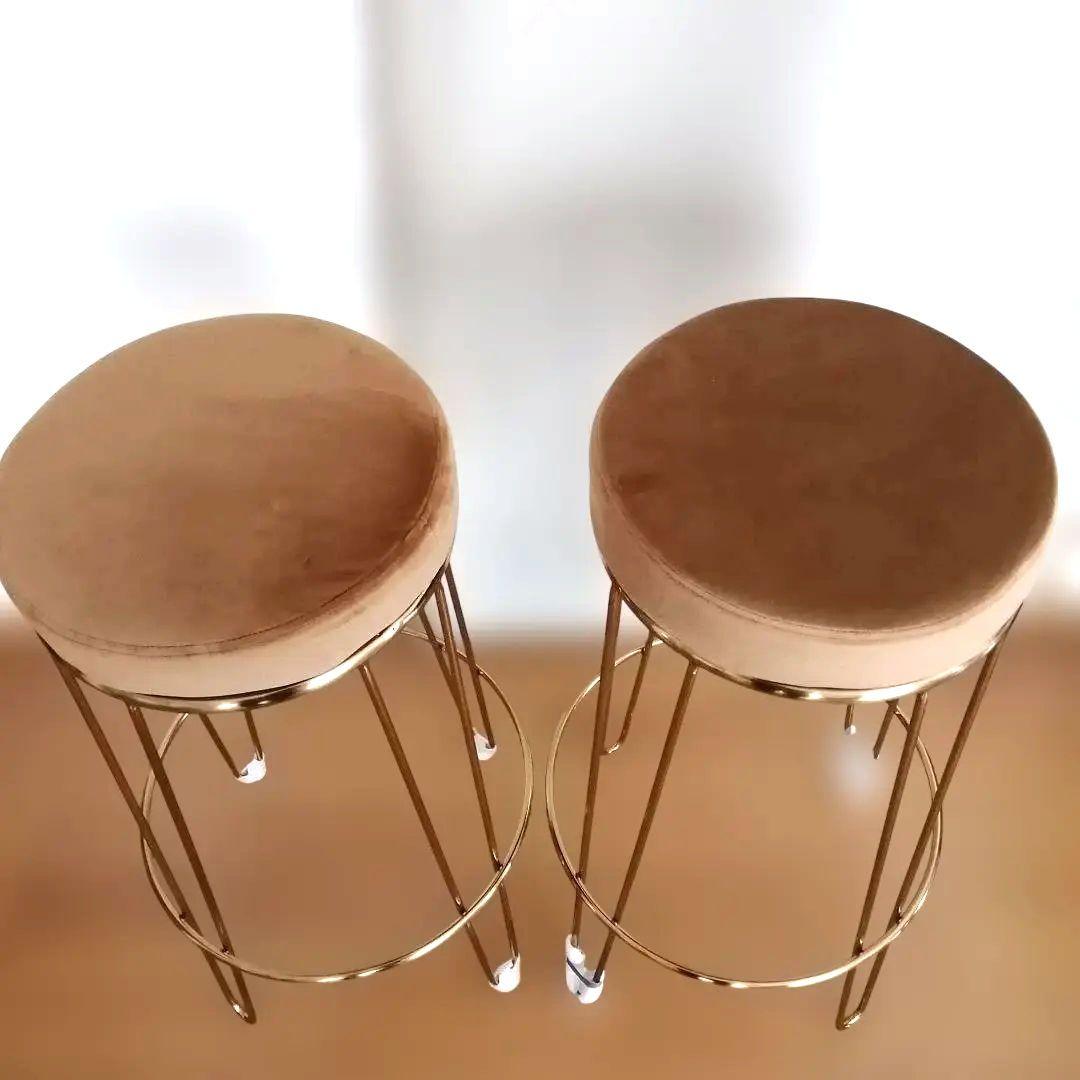 ハイスツール ベロア ゴールド脚 丸型　カウンターチェア　2脚セット