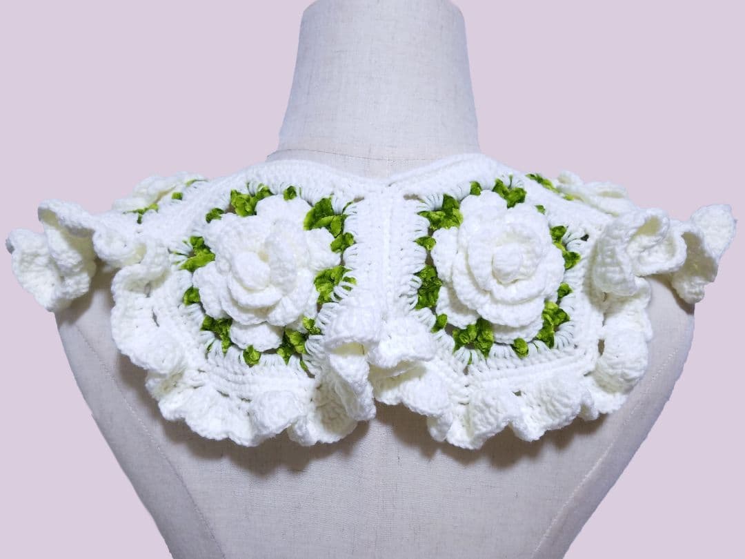 薔薇モチーフヘッドドレス&つけ襟・ホワイト2点セット