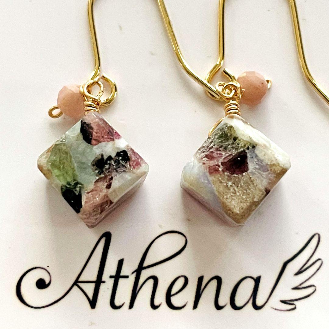 e.m☆❤　天然石ピカソコッパー＆ロードナイト１４Kgfピアス