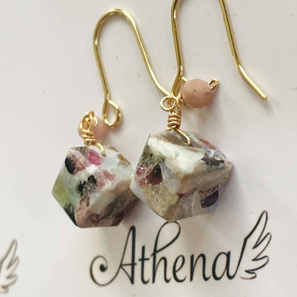 e.m☆❤　天然石ピカソコッパー＆ロードナイト１４Kgfピアス