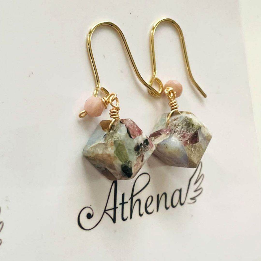 e.m☆❤　天然石ピカソコッパー＆ロードナイト１４Kgfピアス