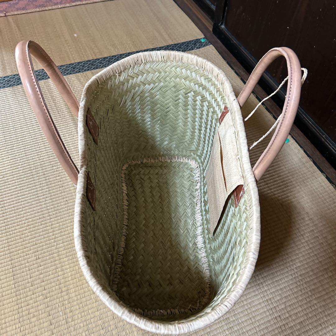 フランスマダガスカルのマルシェバック　ダークグリーン かごバッグ　貴重品　M