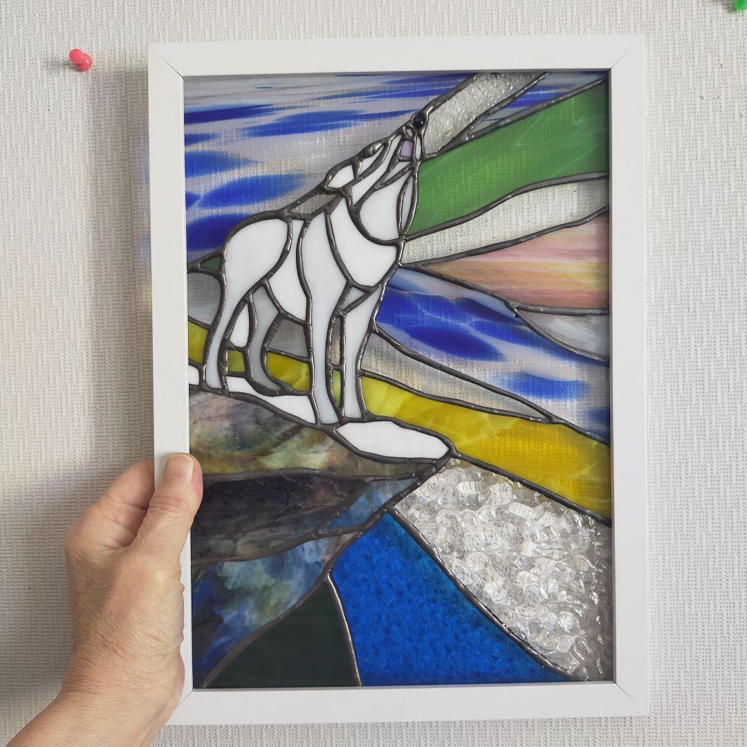 ステンドグラス パネル 狼 　サンキャッチャー　壁飾り