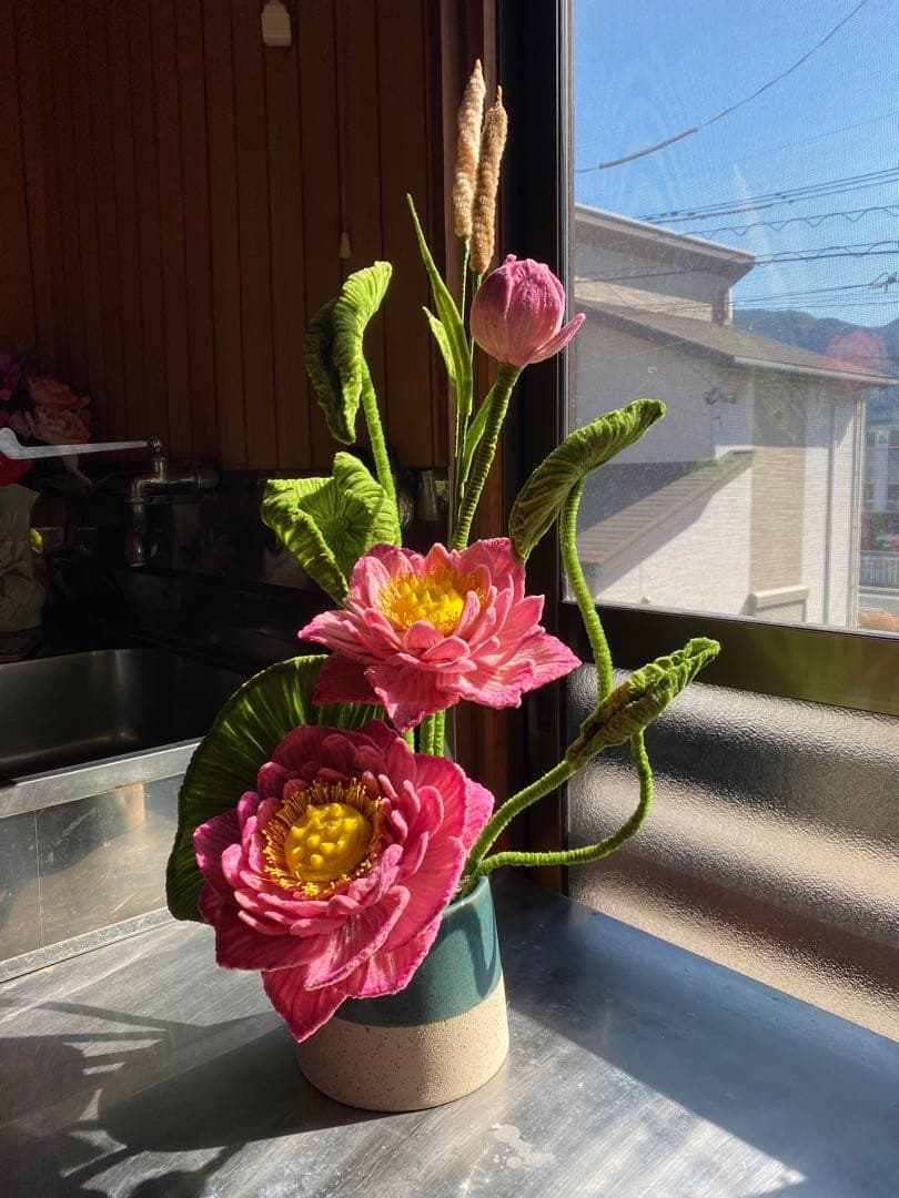 モールフラワー蓮の花 一輪挿し ― インテリア装飾用・耐久加工 ―