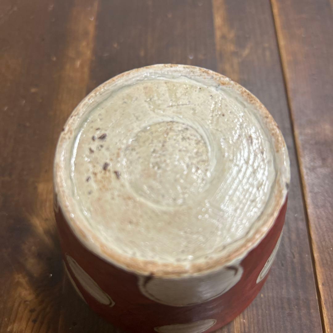 作家　陶芸作家　赤絵　ドット柄　そば猪口　フリーカップ