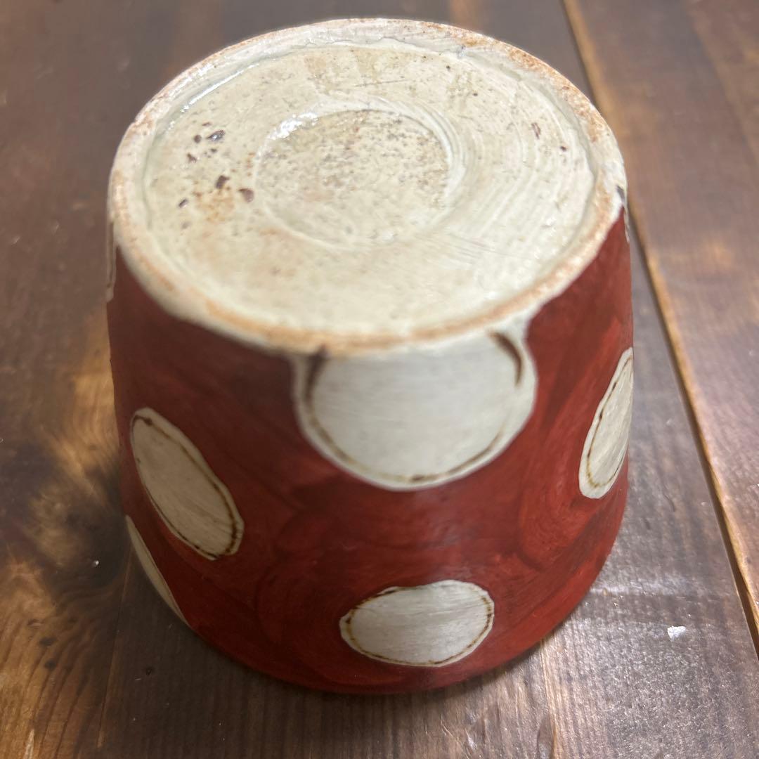 作家　陶芸作家　赤絵　ドット柄　そば猪口　フリーカップ