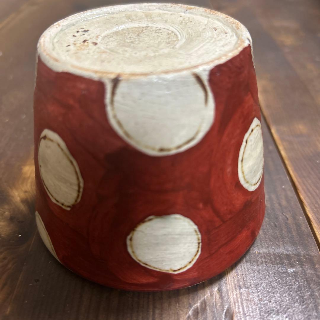 作家　陶芸作家　赤絵　ドット柄　そば猪口　フリーカップ