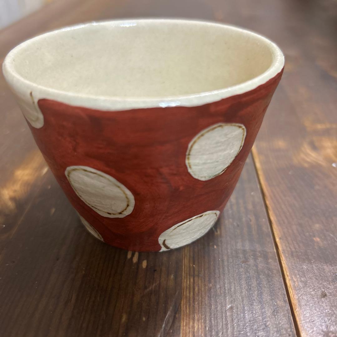 作家　陶芸作家　赤絵　ドット柄　そば猪口　フリーカップ