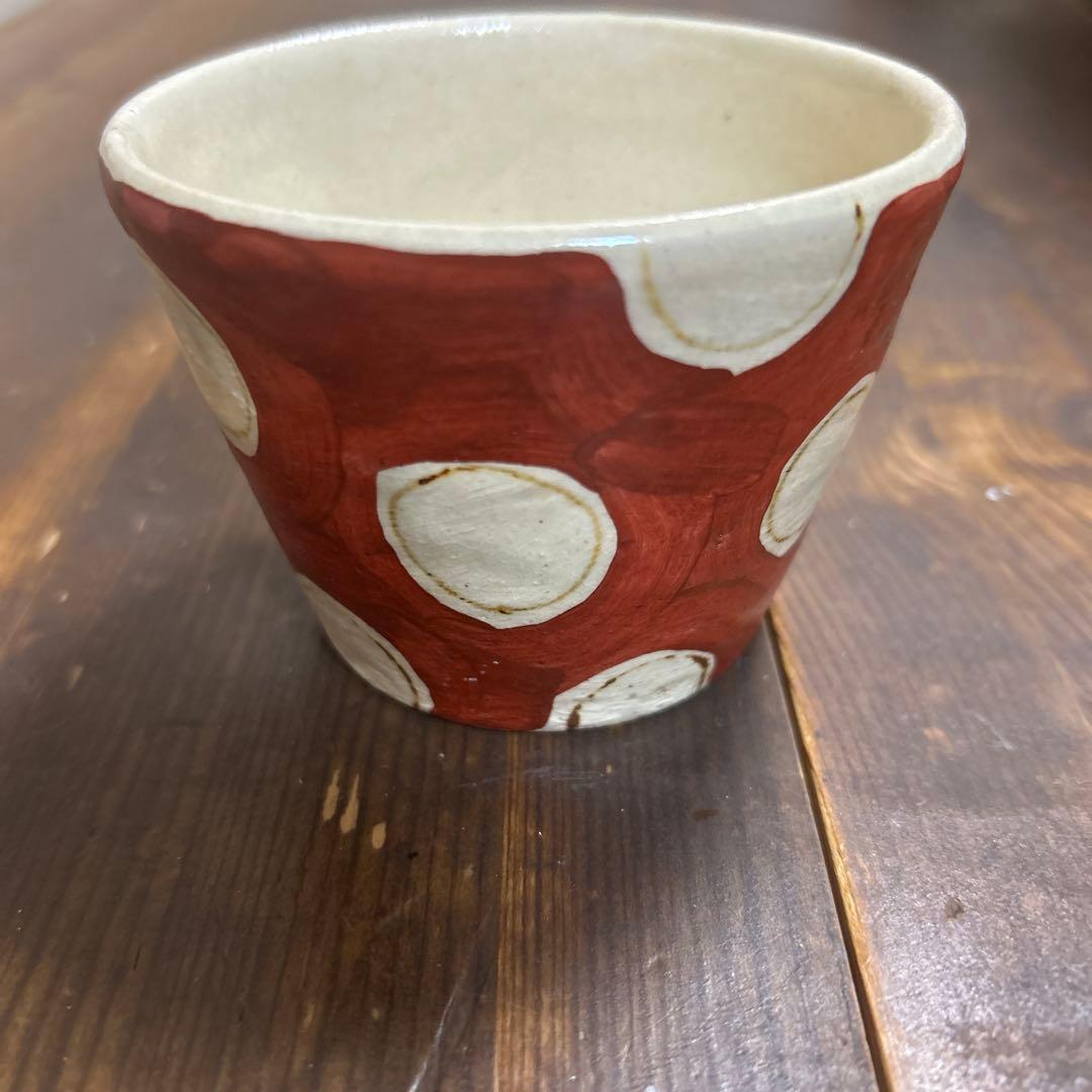 作家　陶芸作家　赤絵　ドット柄　そば猪口　フリーカップ