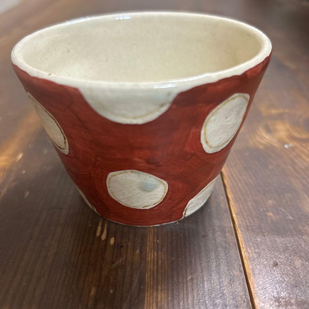 作家　陶芸作家　赤絵　ドット柄　そば猪口　フリーカップ
