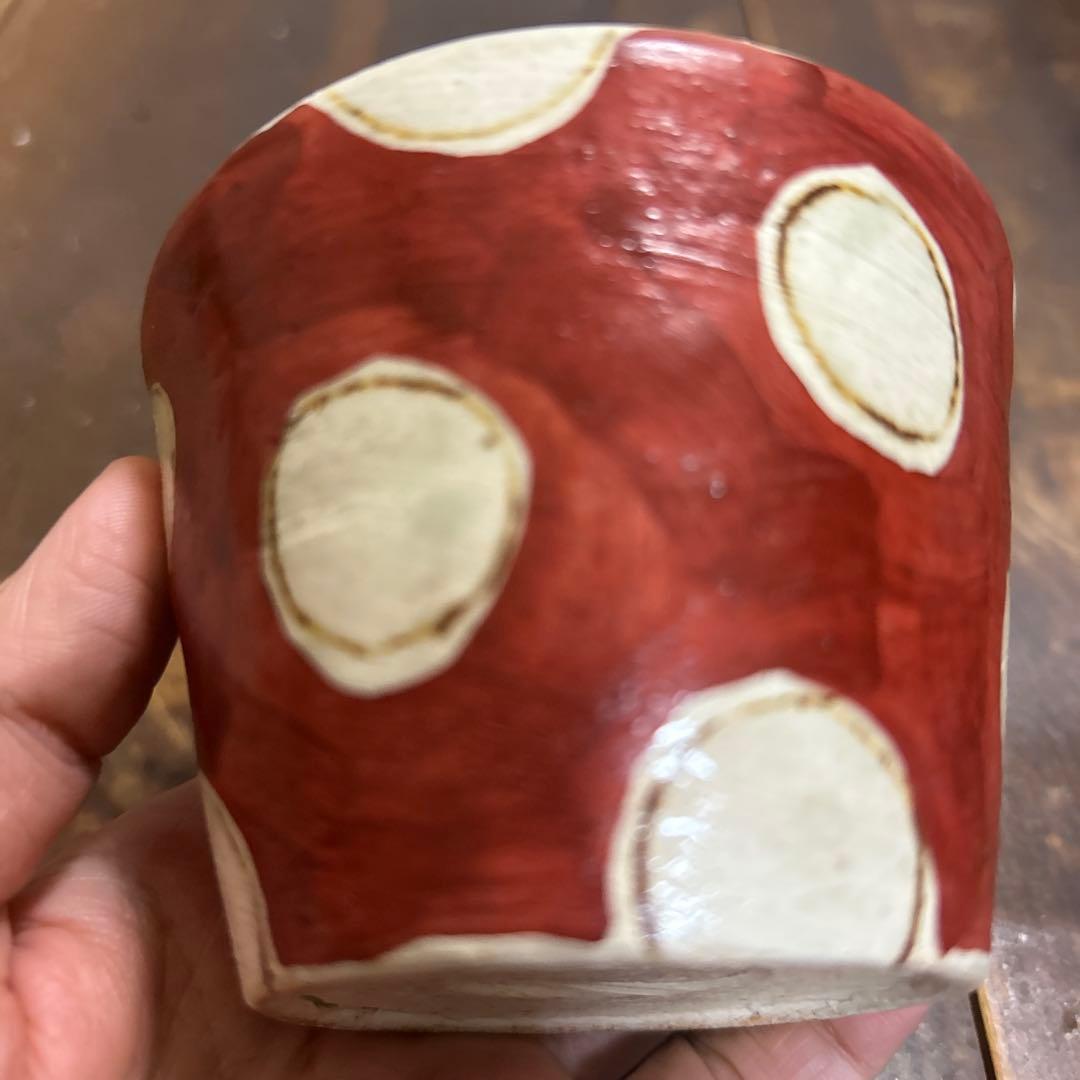 作家　陶芸作家　赤絵　ドット柄　そば猪口　フリーカップ