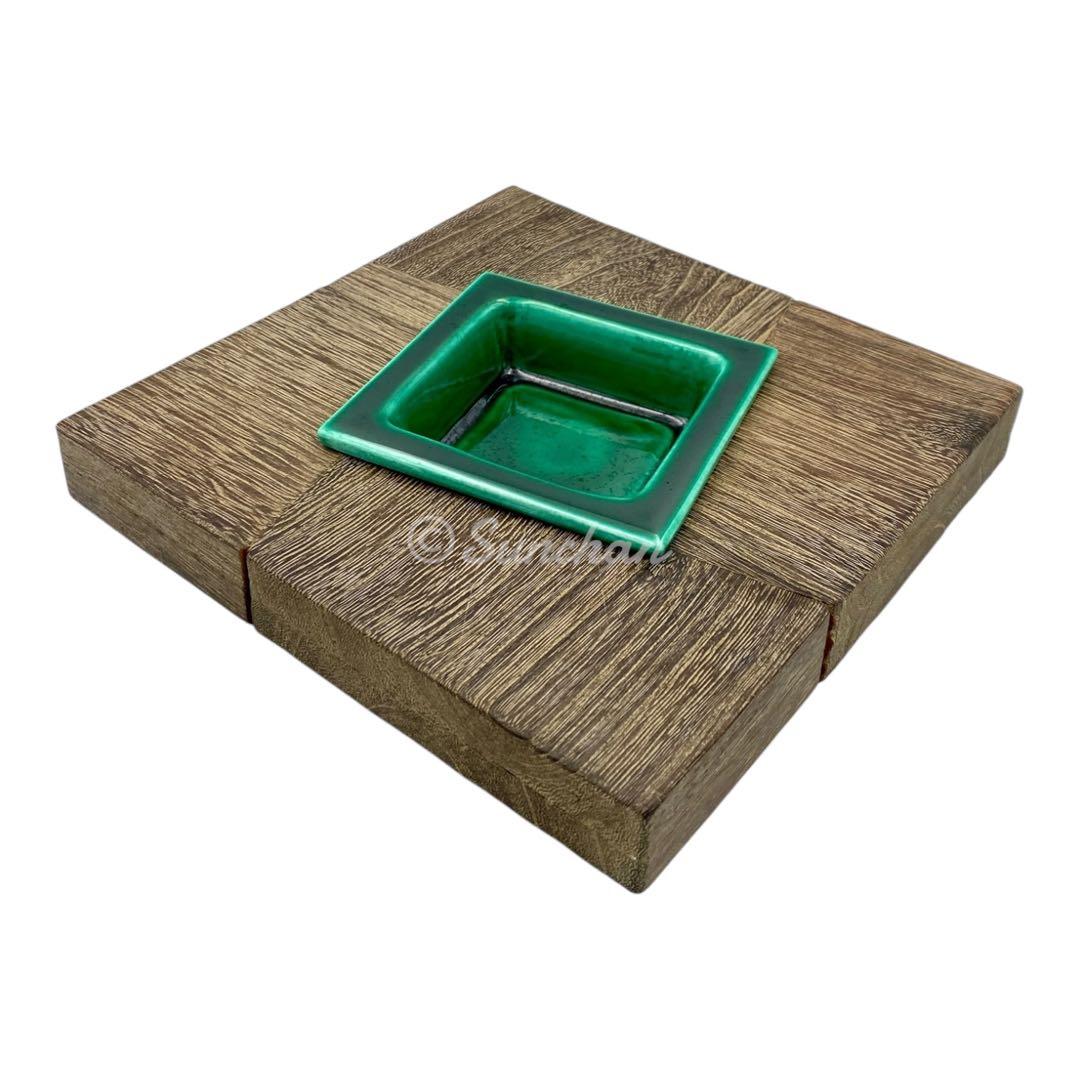 【未使用品】 九谷焼 天然木工芸と九谷焼陶磁器の灰皿 古美術品 骨董品 高島屋