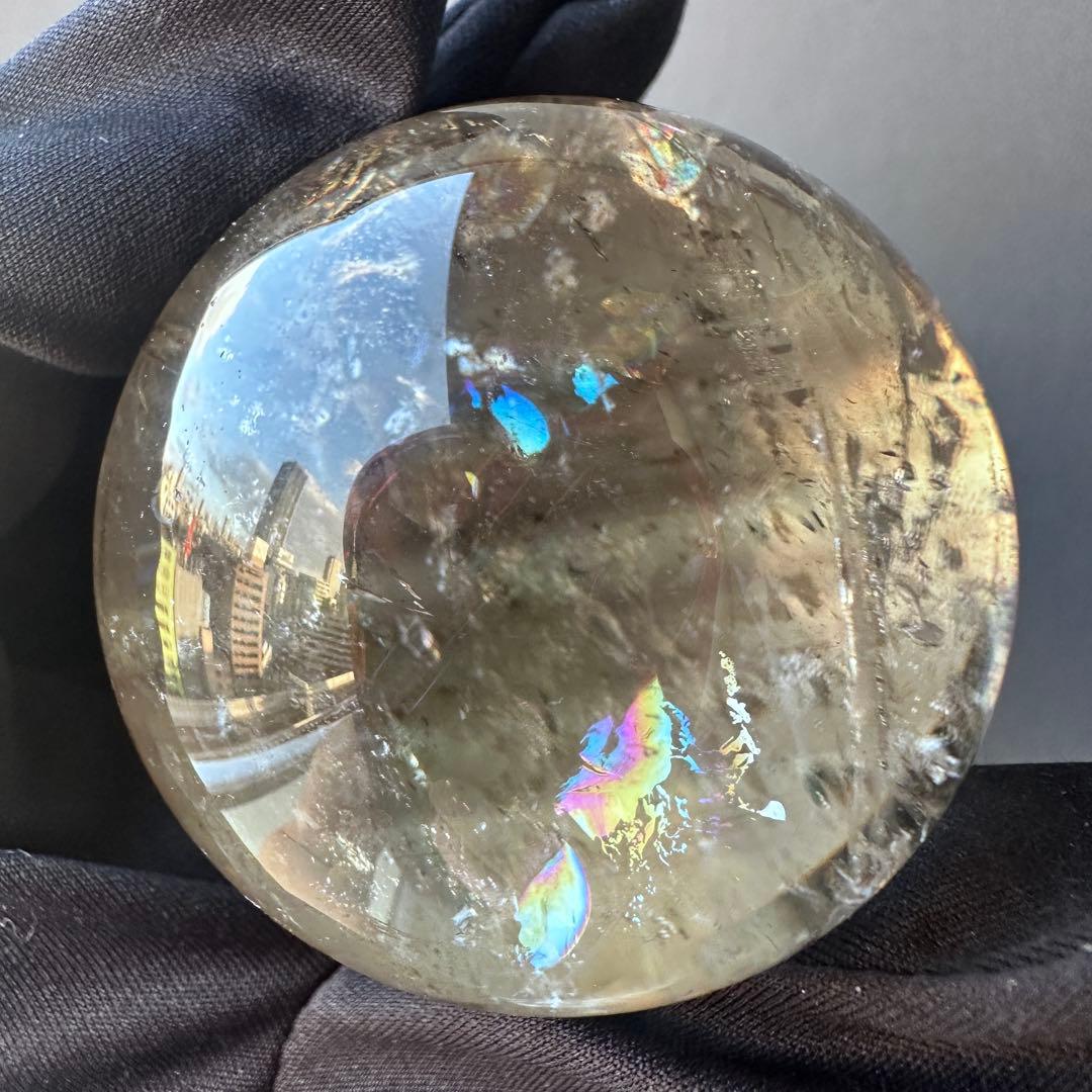 爆レア❗️浄化❗️虹入り☆淡いスモーキーアイリスクォーツ☆ヒマラヤ水晶丸玉A1146