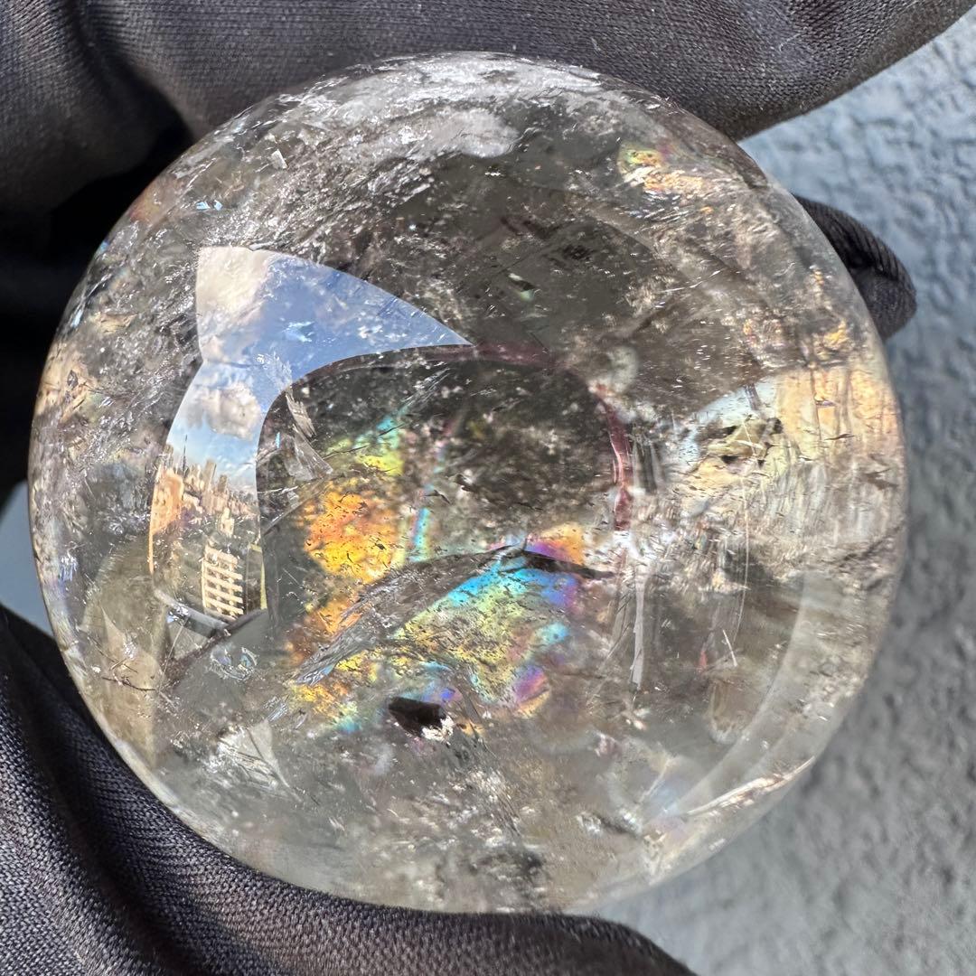 爆レア❗️浄化❗️虹入り☆淡いスモーキーアイリスクォーツ☆ヒマラヤ水晶丸玉A1146