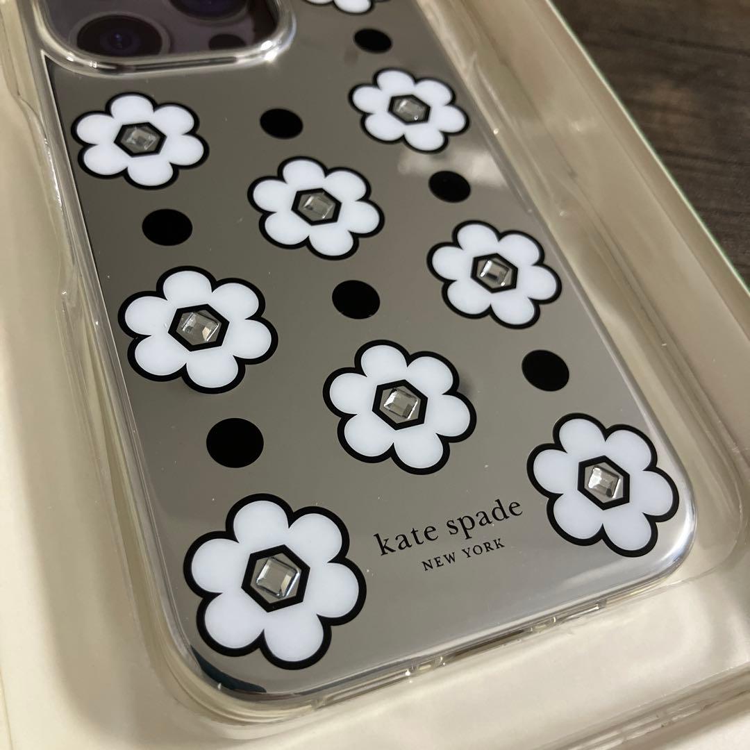 新品未使用　ケイトスペード　iPhone15pro ミラー　花柄　ラインストーン