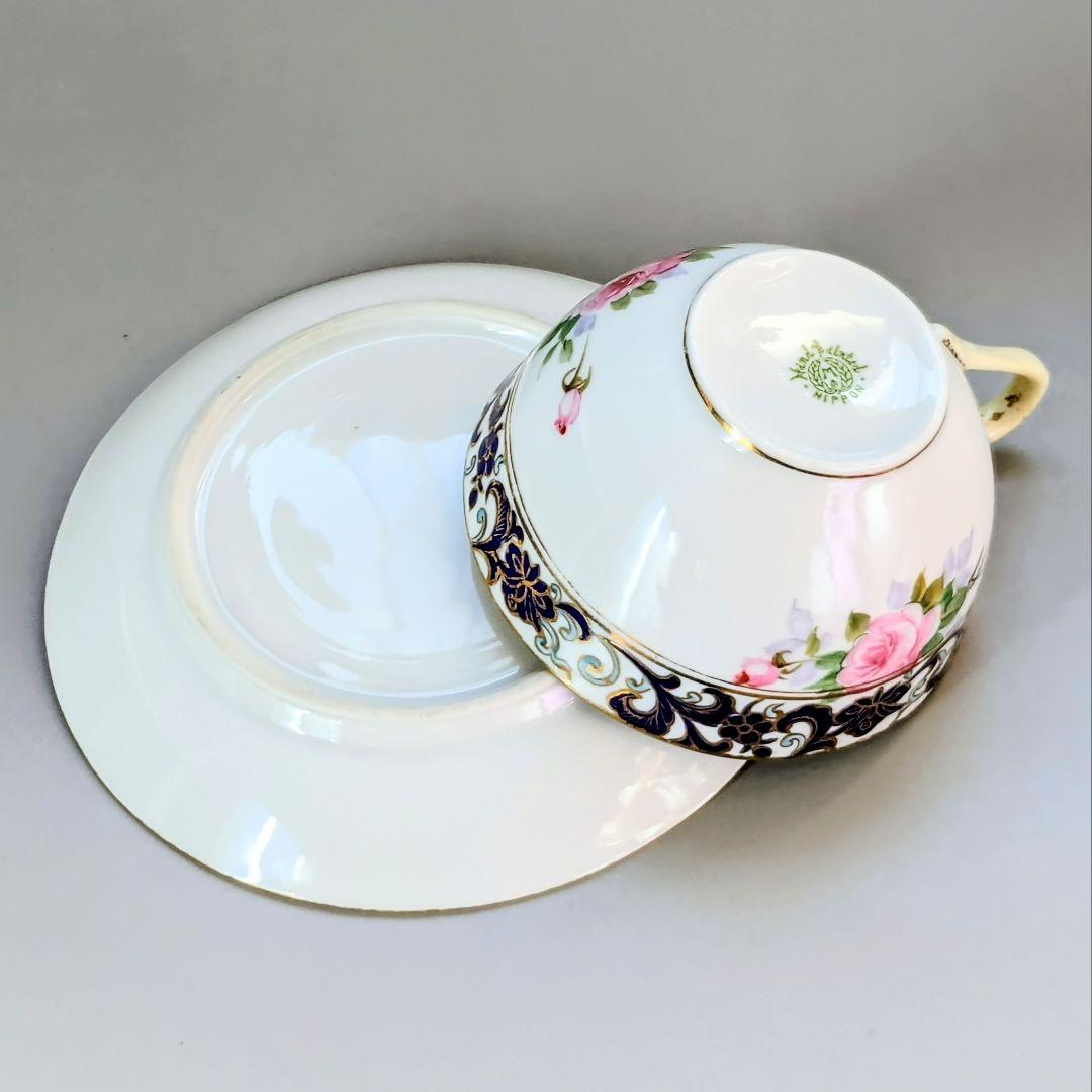 オールドノリタケ銘品!! 　金彩藍帯薔薇図紋　キャビネットカップ＆ソーサー