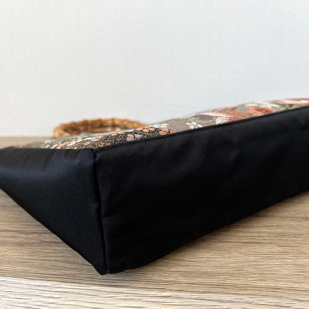 帯リメイクバッグ 正絹 袋帯 夢幻に咲く花 バンブーバッグ 和装バッグ 洋装にも