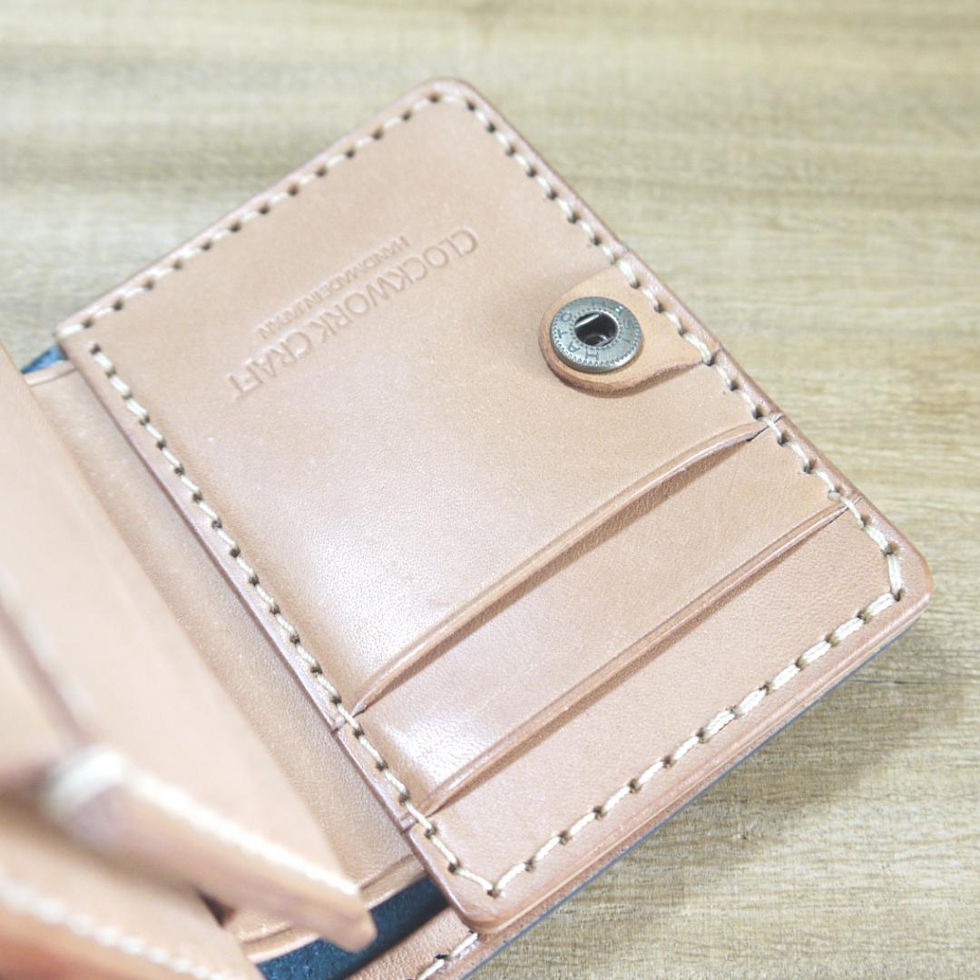 UKブライドルレザー　バーミンガム 　コンパクトウォレット　二つ折　青/生成り