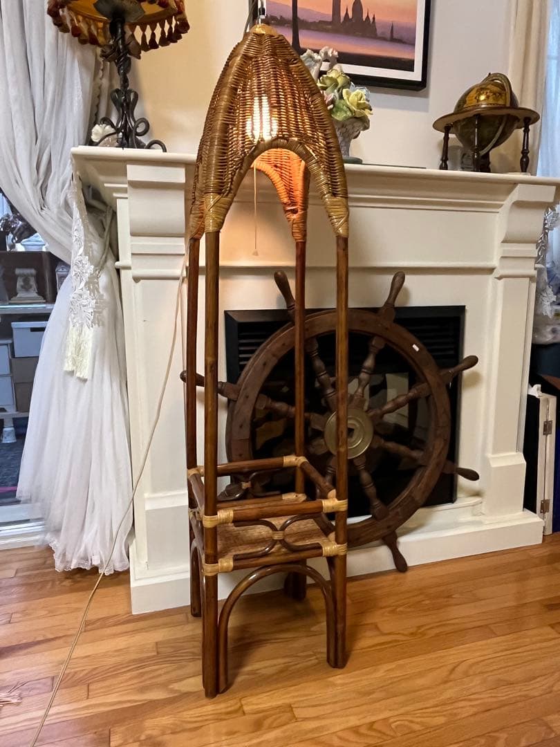 ラタン 昭和レトロ 花台 ライト 籐