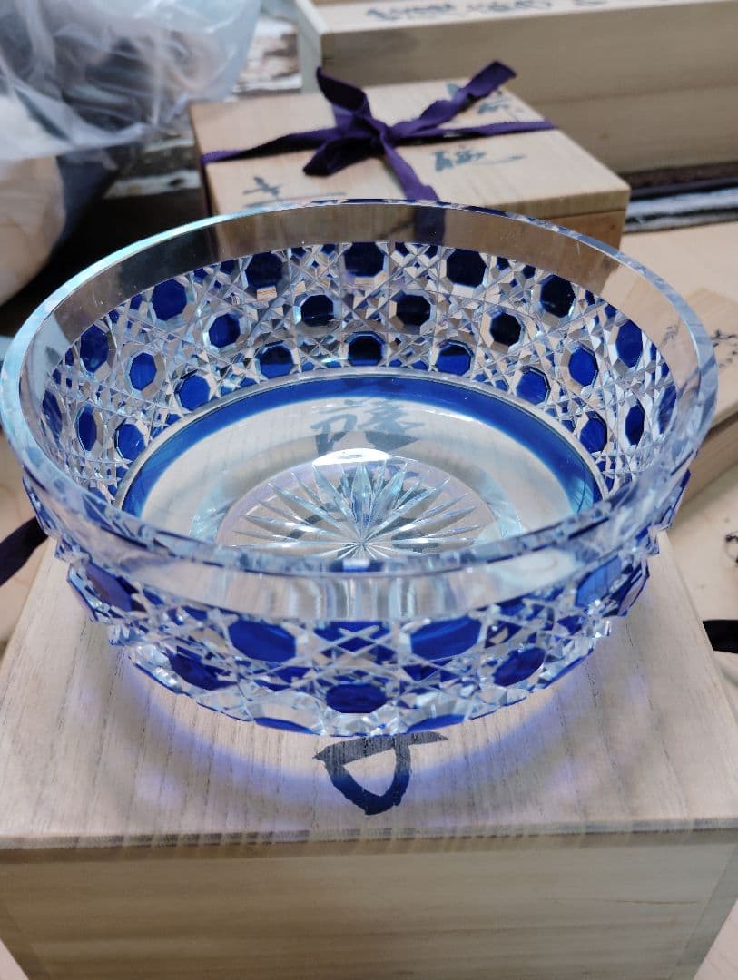 薩摩切子青色ガラスボウル