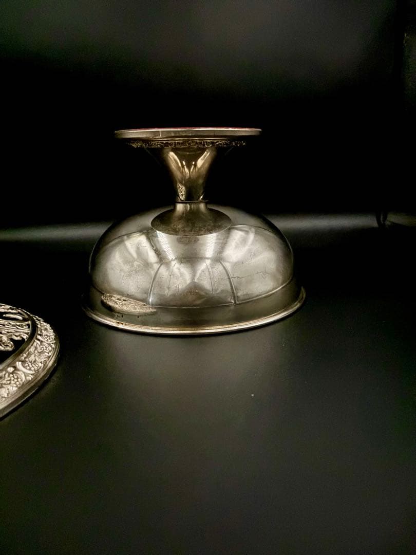 英国アンティーク　ローズボウル・フラワーボウル/ベース　シルバープレート　大