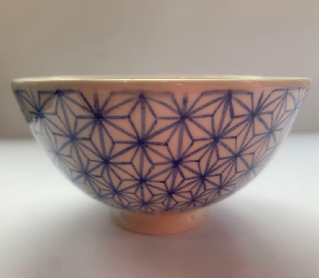 麻の葉.桜模様のお茶碗（青）