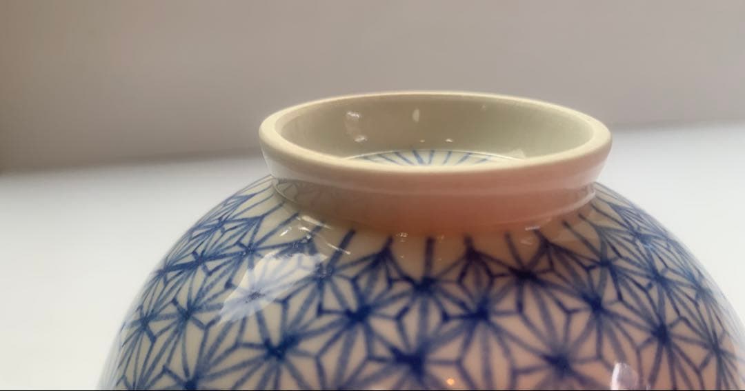 麻の葉.桜模様のお茶碗（青）