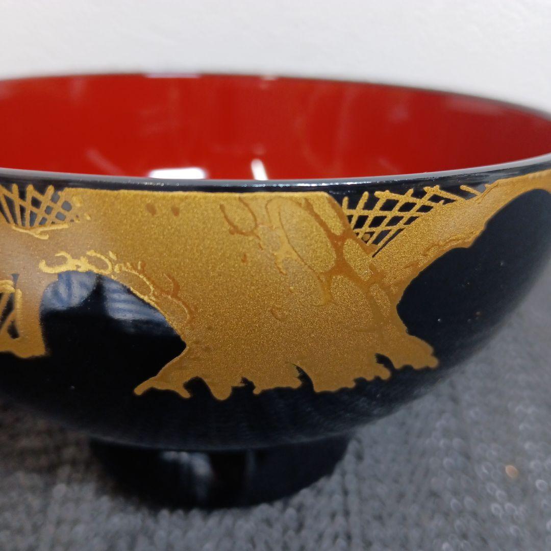 山中漆器 漆器 御吸物椀 金彩蒔絵松文様 お正月 雑煮椀 5客セット 木箱付き