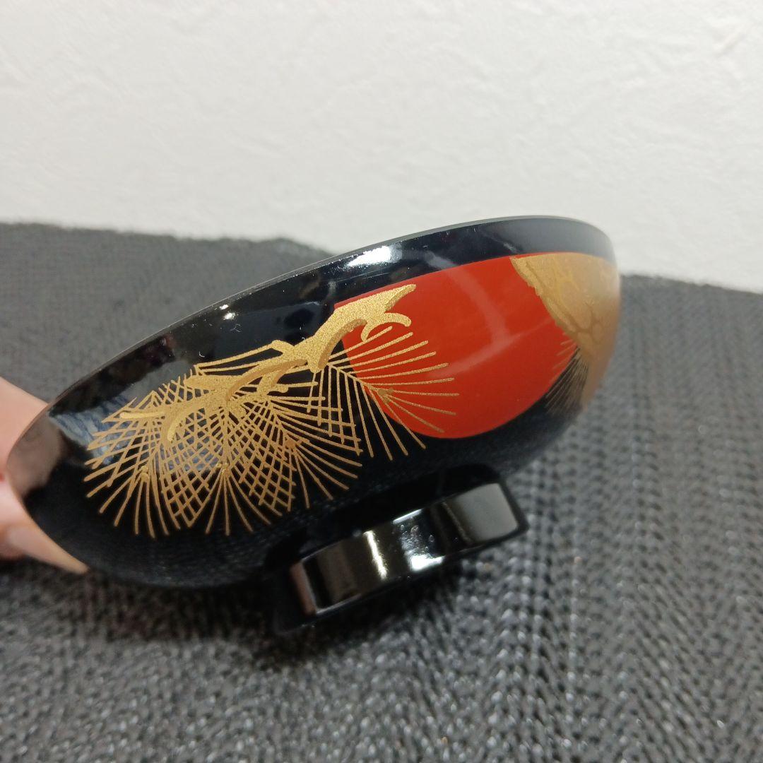 山中漆器 漆器 御吸物椀 金彩蒔絵松文様 お正月 雑煮椀 5客セット 木箱付き