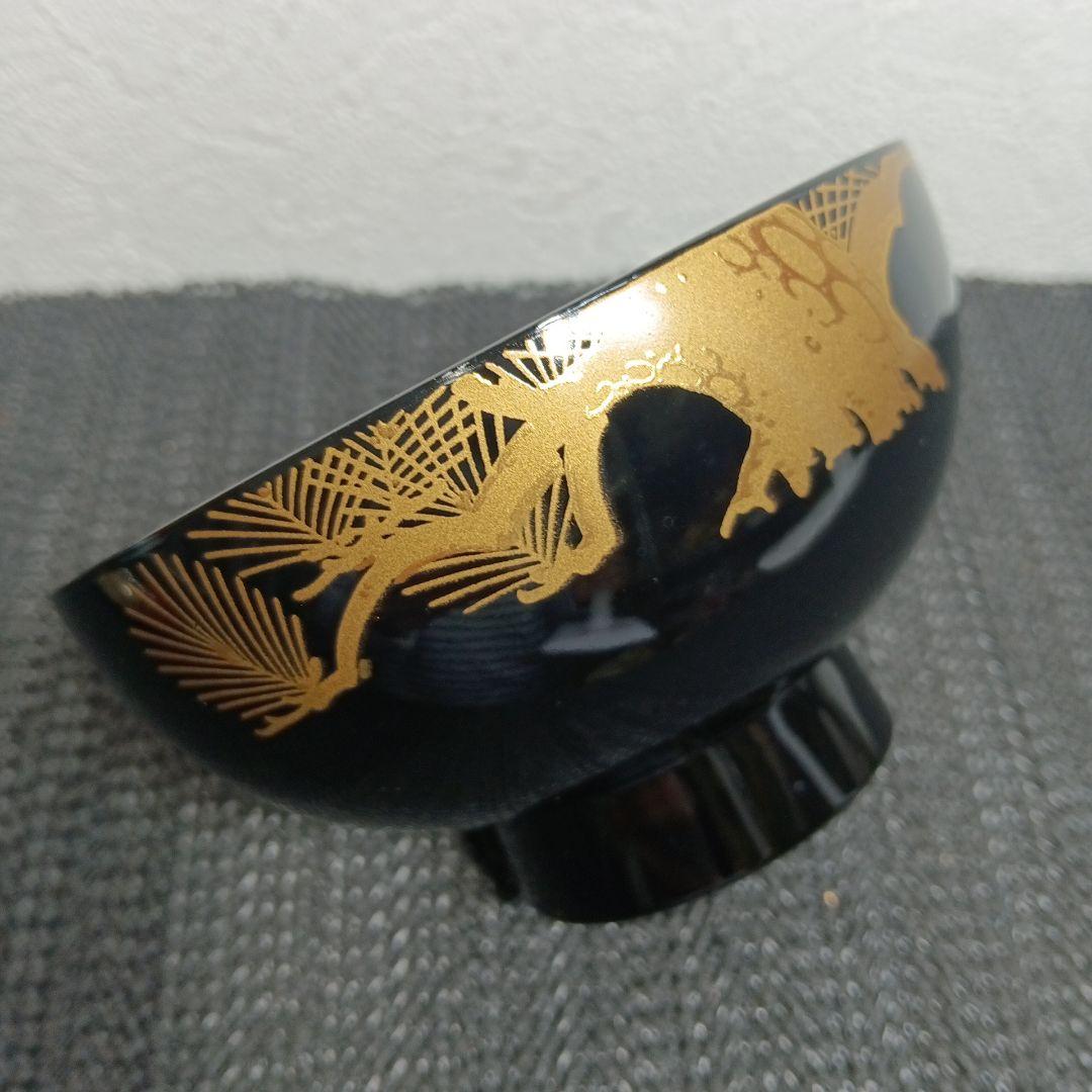 山中漆器 漆器 御吸物椀 金彩蒔絵松文様 お正月 雑煮椀 5客セット 木箱付き