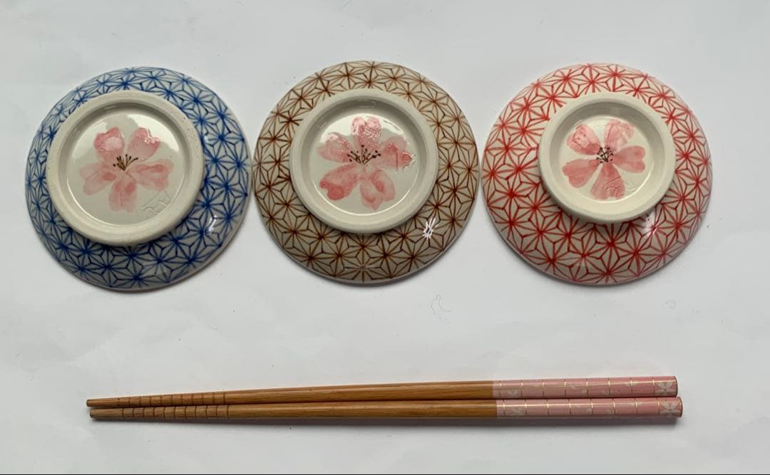 麻の葉.桜の小皿3枚セット（赤青茶）