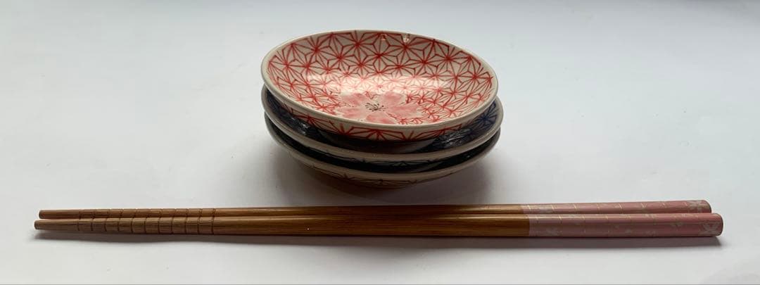 麻の葉.桜の小皿3枚セット（赤青茶）