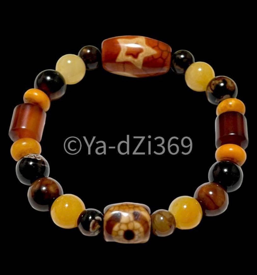 【一点限り】Dzi ジービーズ 上肯藏伝龍紋火供日月星天珠、大人天珠のブレス