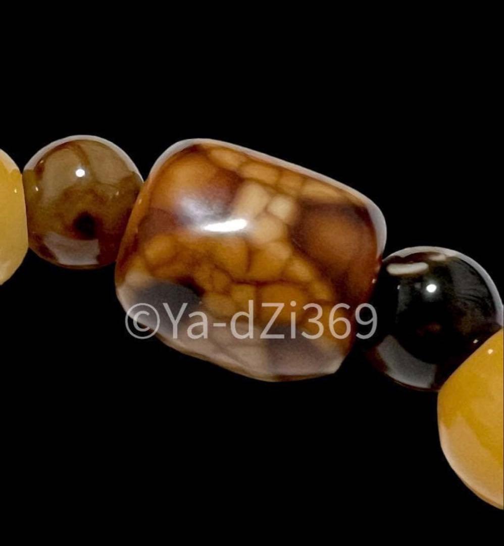 【一点限り】Dzi ジービーズ 上肯藏伝龍紋火供日月星天珠、大人天珠のブレス