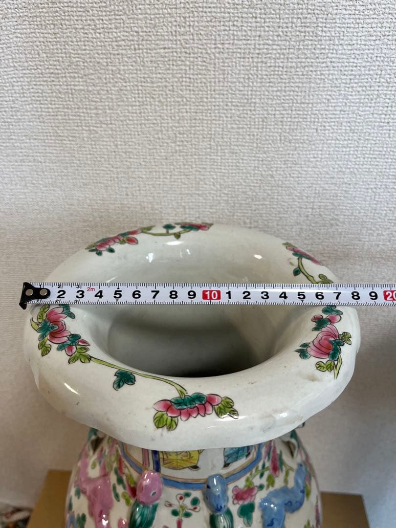 中国美術清〜民国期色絵 人物風景文 耳付 大清康熙年製 唐物 古陶磁 粉彩時代物