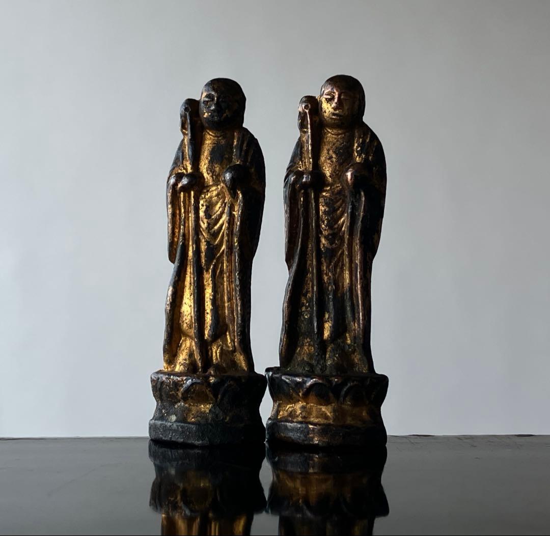 ひろぽん様優先【共に念ずる 小さい地蔵菩薩 一対 銅系合金 約3.6㎝】