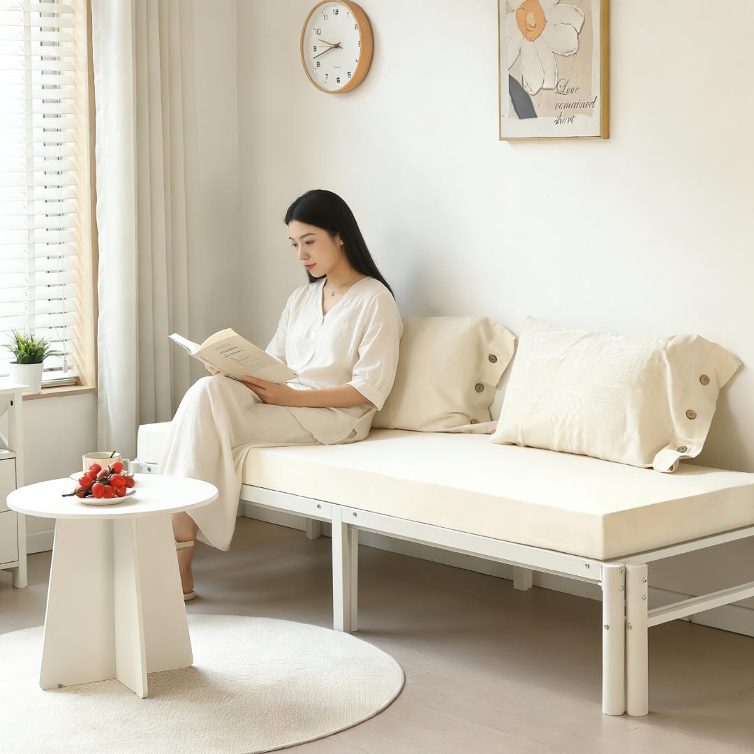 伸縮式ベッド 幅76～138cm 下収納 2way ソファベッド WHITE