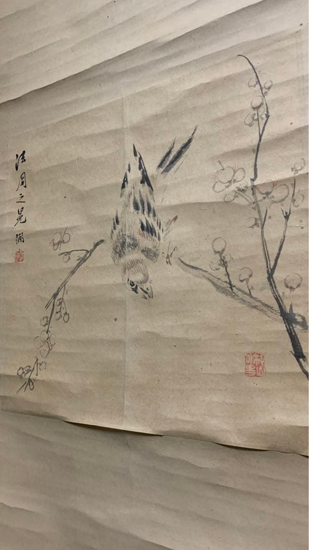 ②③ 中国？花鳥水墨画　掛軸　署名捺印有り　江戸時代？　作者不明