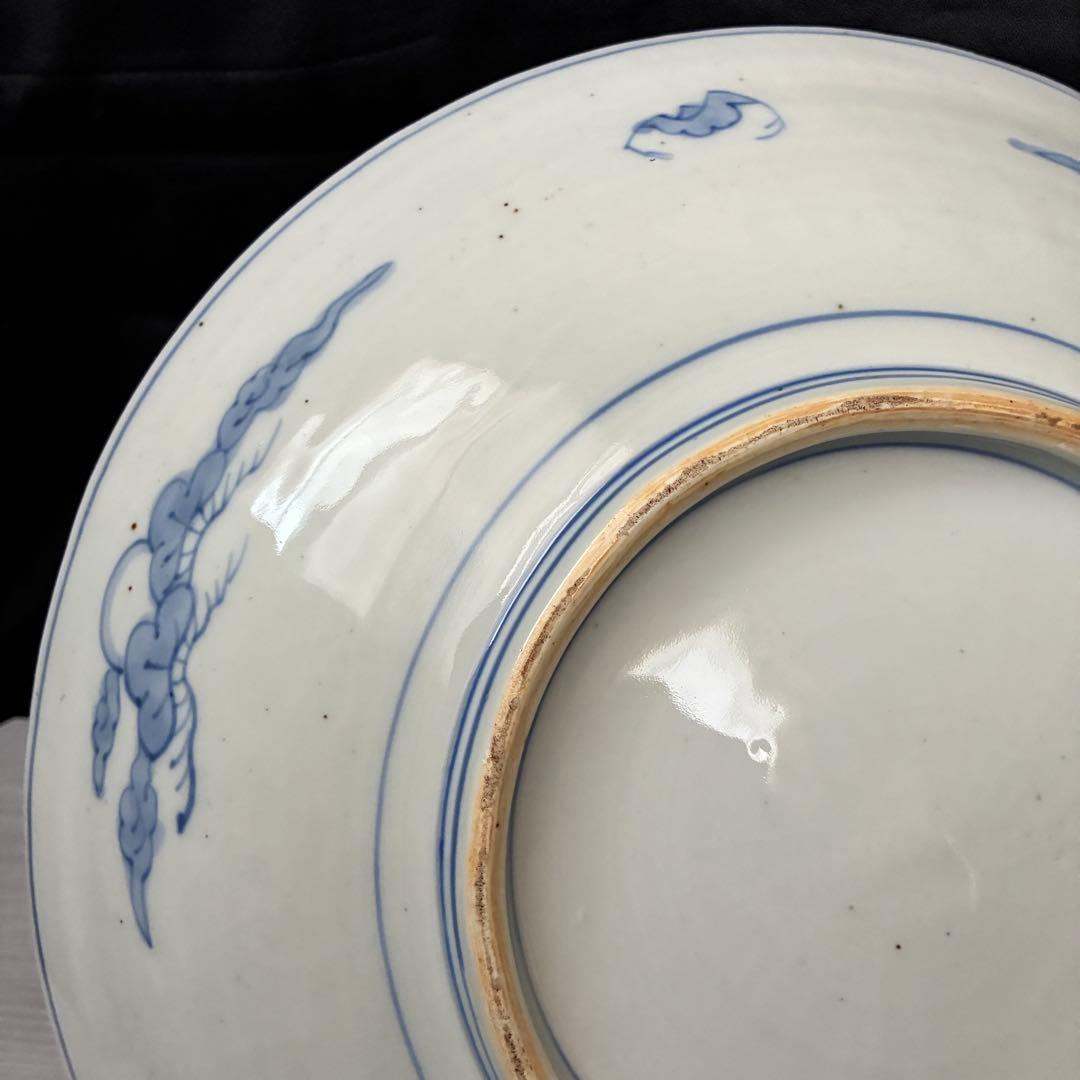 古い大皿　約34cm 色絵　美人図 鳳凰 飾皿 骨董　尺皿　インテリア　時代物