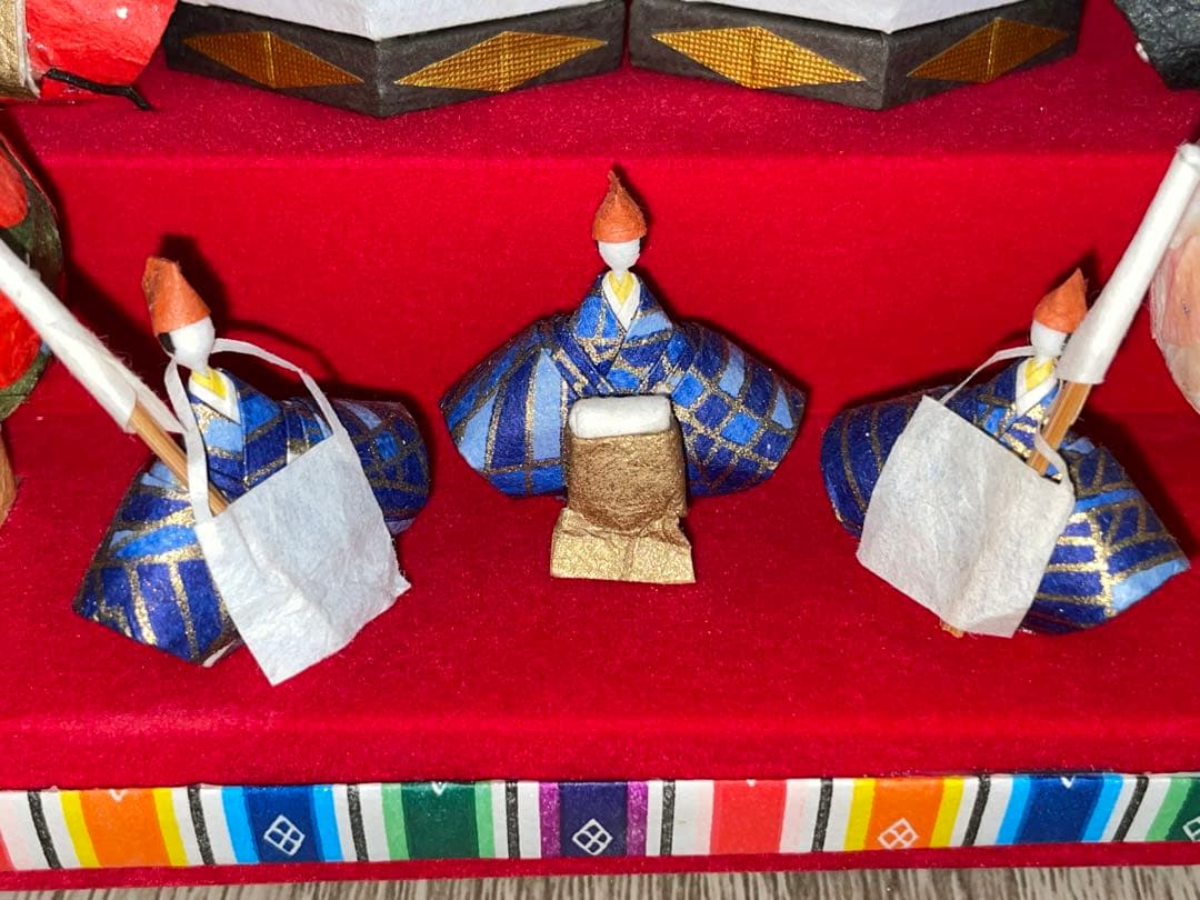 和紙製　超コンパクト　卓上　五段ひな飾り　ケース付き