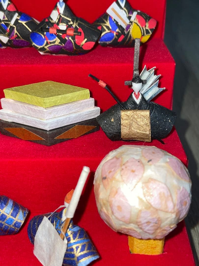 和紙製　超コンパクト　卓上　五段ひな飾り　ケース付き