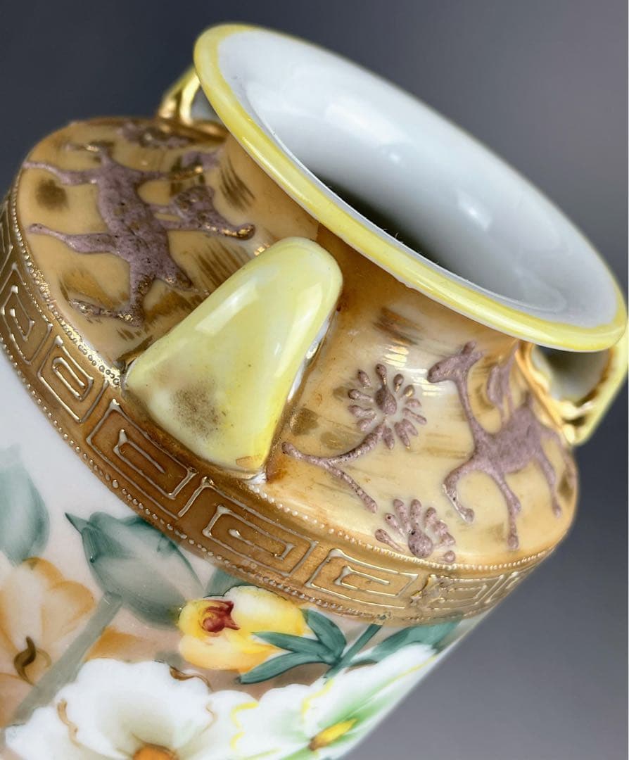 【希少】オールドノリタケ アールヌーボー 薔薇紋花瓶 モールド 金彩 ばら