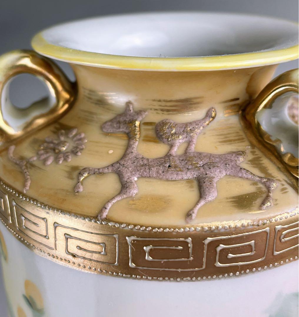 【希少】オールドノリタケ アールヌーボー 薔薇紋花瓶 モールド 金彩 ばら