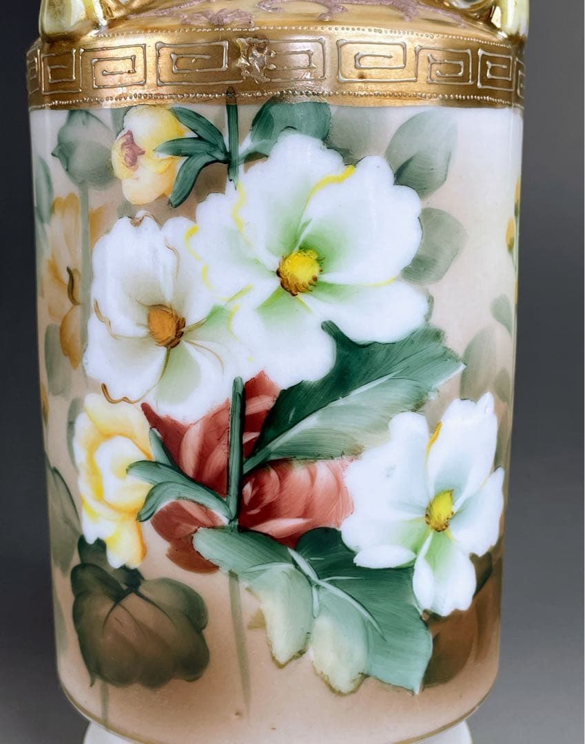 【希少】オールドノリタケ アールヌーボー 薔薇紋花瓶 モールド 金彩 ばら