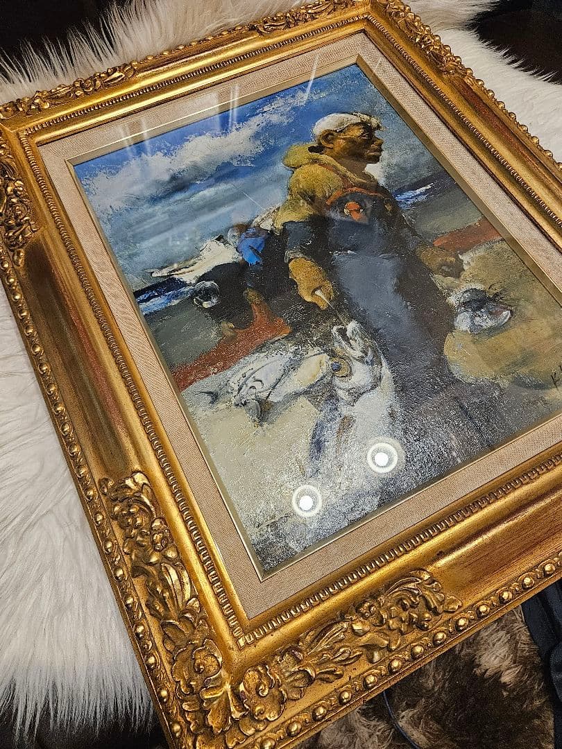 工藤和男「魚運ぶ漁師」油彩 6号 直筆サイン 創元会会長 日展評議員 逸品