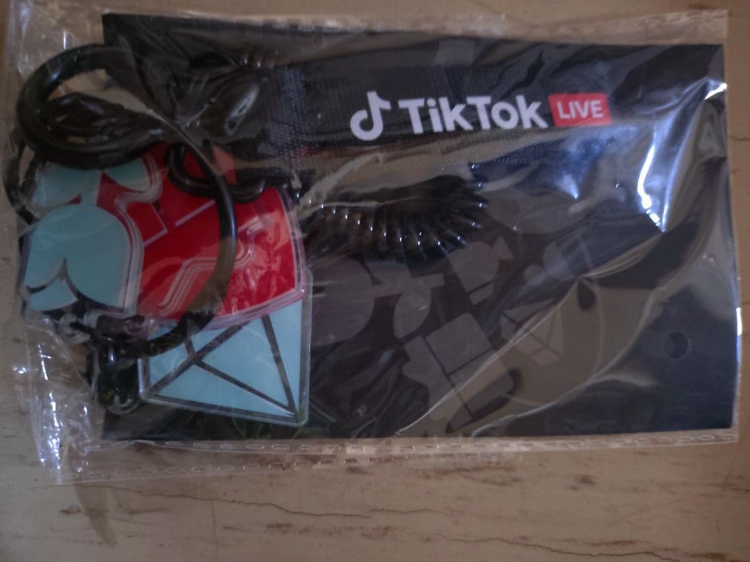 TikTok LIVE ロゴ入りクッションとアクリルストラップキーチェーン付き