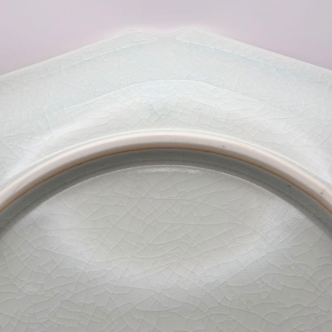 【美品】九谷焼 鹤峰 花鳥花紋九角大皿 飾り皿 30cm高さ約5cm